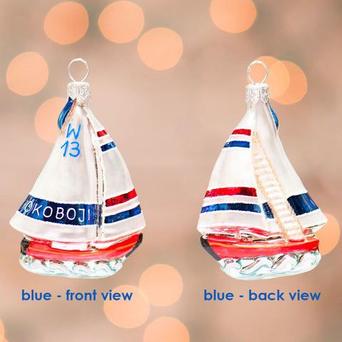 Okoboji Small Sailboat Ornament - Blue (2013) - IN STOCK ‘24