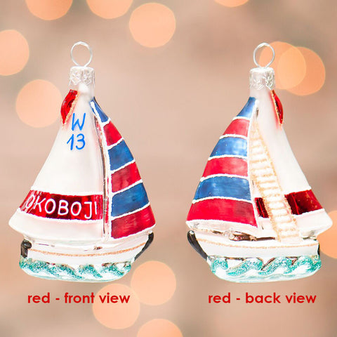 Okoboji Small Sailboat Ornament - Red (2013) - IN STOCK ‘24