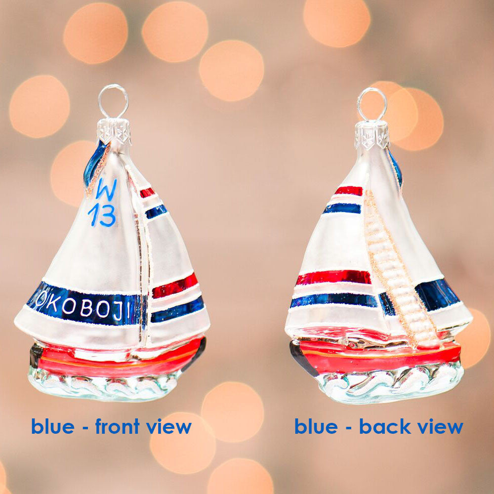 Okoboji Small Sailboat Ornament - Blue (2013)